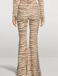Flared Jersey Trousers In Tiger Stripe Print