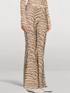 Flared Jersey Trousers In Tiger Stripe Print