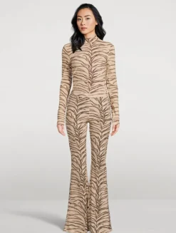 Flared Jersey Trousers In Tiger Stripe Print