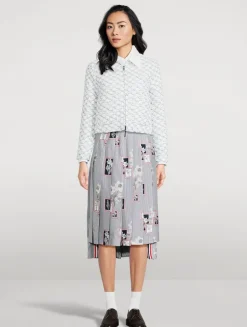 Floral-Embroidered Pleated Silk Midi Skirt In Stripe Print