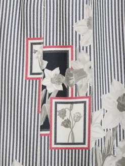 Floral-Embroidered Pleated Silk Midi Skirt In Stripe Print