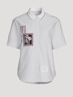 Floral-Embroidered Poplin Shirt In Stripe Print