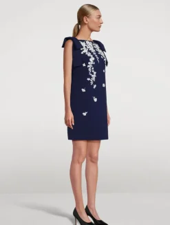 Floral-Embroidered Shift Dress