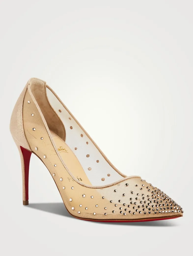 Follies Strass 85 Mesh Suede Pumps