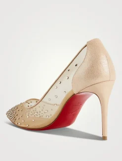Follies Strass 85 Mesh Suede Pumps