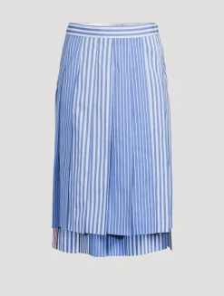 Funmix Pleated Midi Skirt In Awning Stripe Print