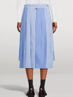 Funmix Pleated Midi Skirt In Awning Stripe Print