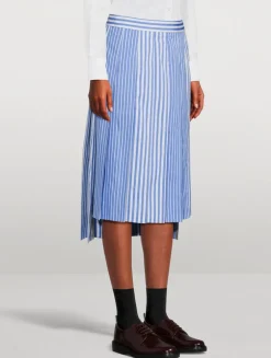 Funmix Pleated Midi Skirt In Awning Stripe Print