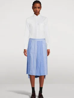 Funmix Pleated Midi Skirt In Awning Stripe Print
