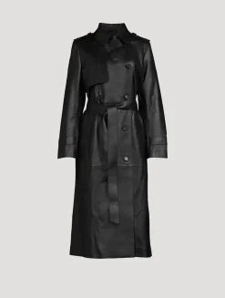Gael Belted Leather Trench Coat