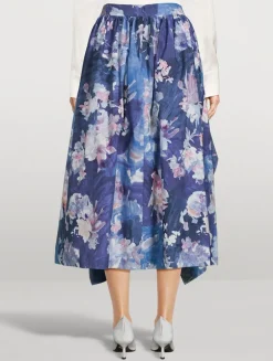 Gathered Midi Skirt In Floral Print