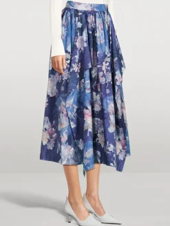 Gathered Midi Skirt In Floral Print