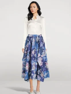 Gathered Midi Skirt In Floral Print