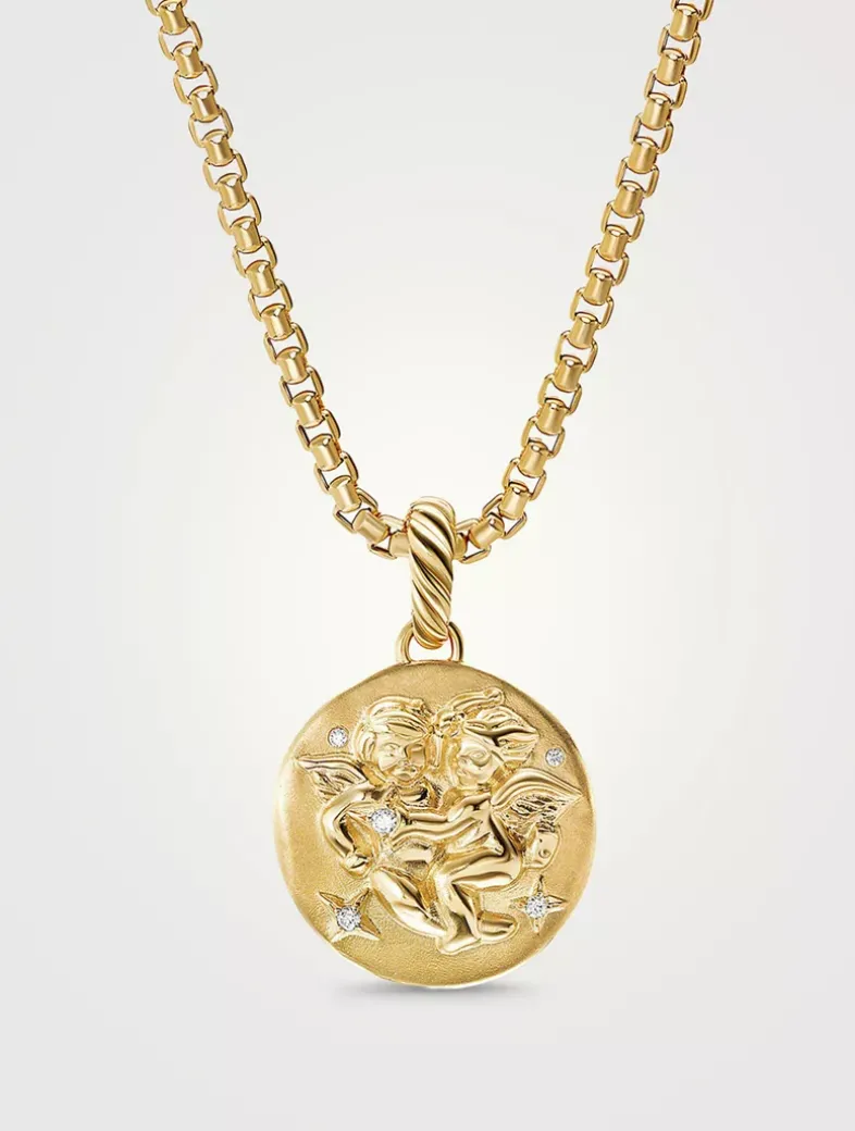 Gemini Amulet In 18k Yellow Gold With Diamonds
