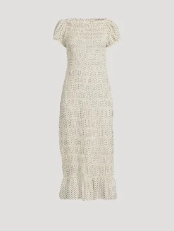 Georgene Smocked Midi Dress In Polka Dot Print