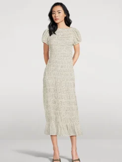 Georgene Smocked Midi Dress In Polka Dot Print