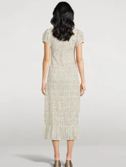 Georgene Smocked Midi Dress In Polka Dot Print