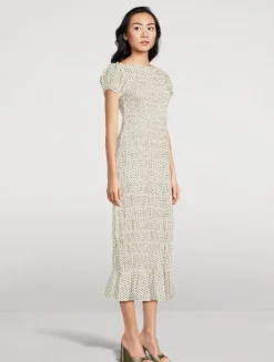 Georgene Smocked Midi Dress In Polka Dot Print