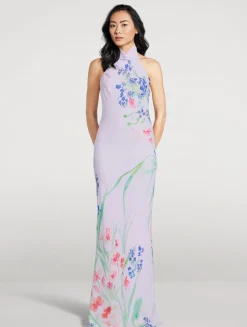 Gillian Chiffon Halter Dress In Floral Print