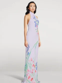 Gillian Chiffon Halter Dress In Floral Print