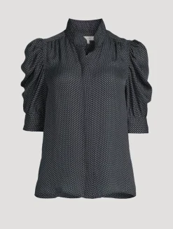 Gillian Puff-Sleeve Silk Blouse
