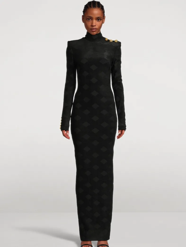 Gingham Jacquard Bouclé Maxi Dress