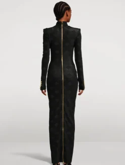 Gingham Jacquard Bouclé Maxi Dress