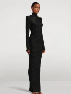 Gingham Jacquard Bouclé Maxi Dress