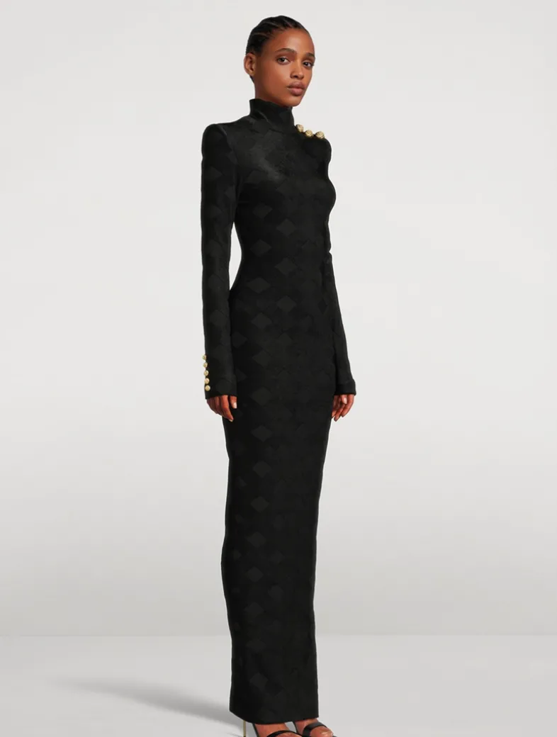 Gingham Jacquard Bouclé Maxi Dress