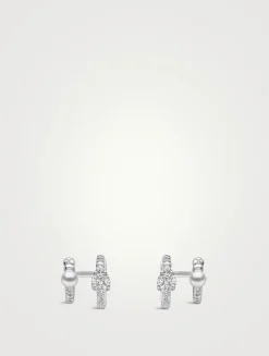 Glitz 18K White Gold Akoya Pearl Earrings With Diamonds