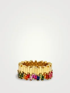 Golden Age 18K Gold Midi Stacker Rainbow Sapphire Eternity Band