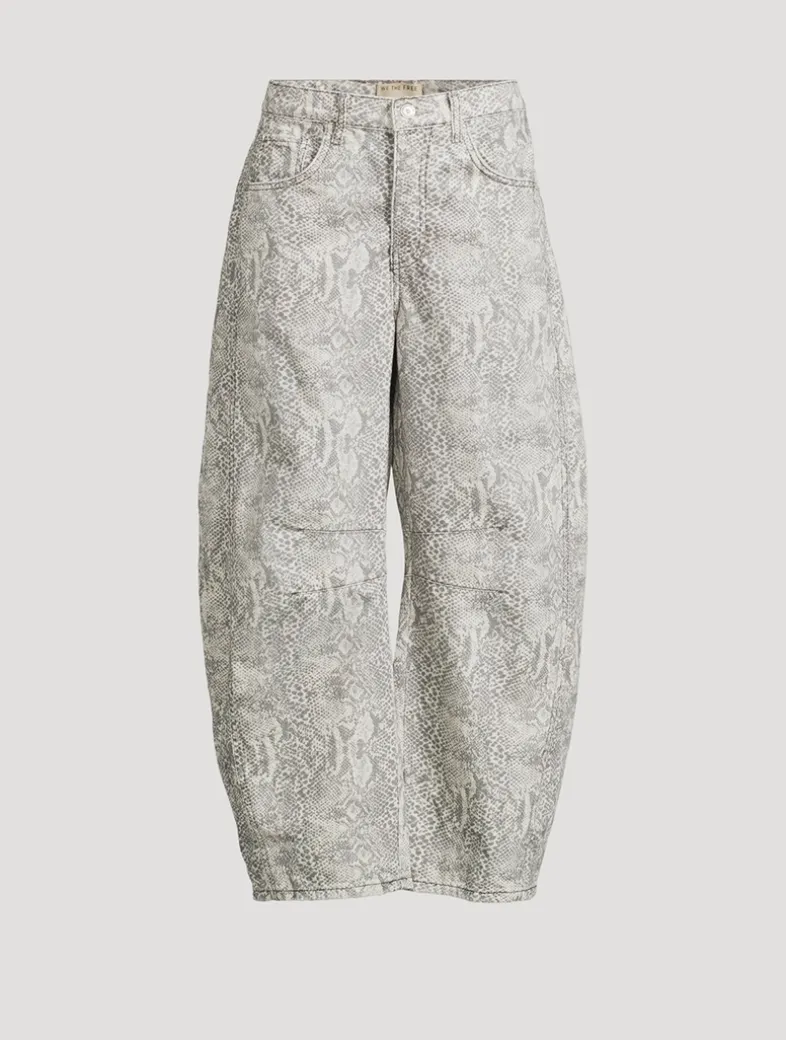 Good Luck Barrel-Leg Jeans In Snakeskin Print