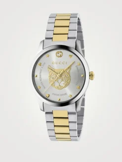 G-Timeless Large Feline Head Two-Tone Stainless Steel Bracelet Watch