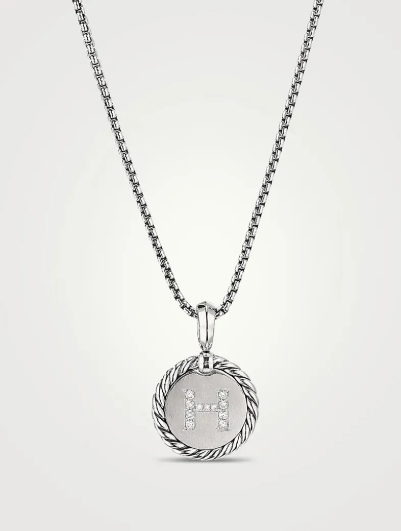 H Initial Charm In Sterling Silver With Pavé Diamonds