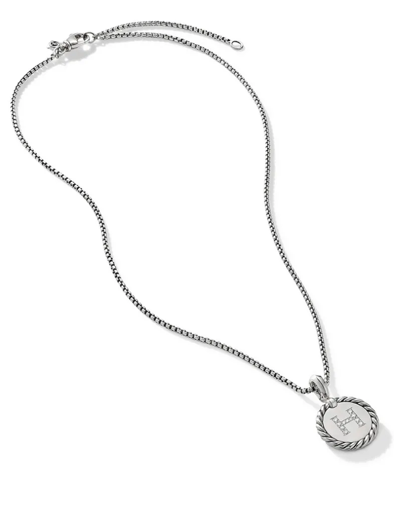 H Initial Charm In Sterling Silver With Pavé Diamonds