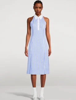 Halter Shirt Dress In Awning Stripe Print