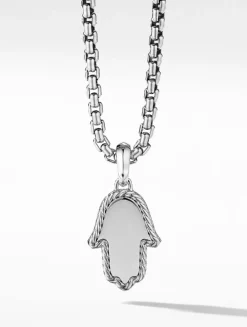 Hamsa Amulet In 18k White Gold With Pavé Diamonds And Blue Sapphire