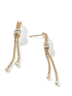Helena Box Chain Drop Earrings In 18k Yellow Gold With Pavé Diamonds