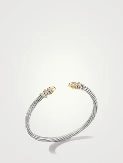Helena Bracelet In Sterling Silver With 18k Yellow Gold Domes And Pavé Diamonds