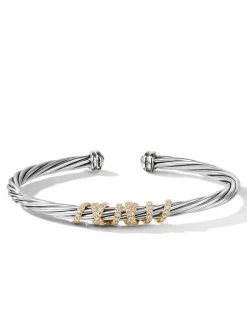 Helena Center Station Bracelet In Sterling Silver With 18k Yellow Gold And Pavé Diamonds