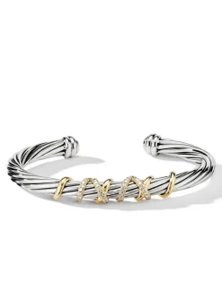 Helena Center Station Bracelet In Sterling Silver With 18k Yellow Gold And Diamonds, 6mm