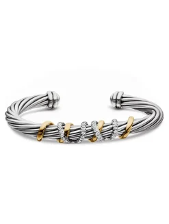 Helena Center Station Bracelet In Sterling Silver With 18k Yellow Gold And Diamonds, 6mm