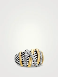 Helena Ring In Sterling Silver With 18k Yellow Gold And Diamonds, 15mm