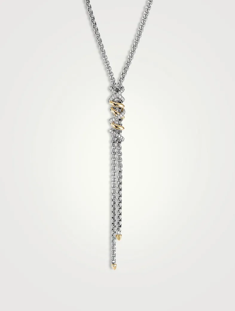 Helena Y Necklace In Sterling Silver With 18k Yellow Gold With Pavé Diamonds