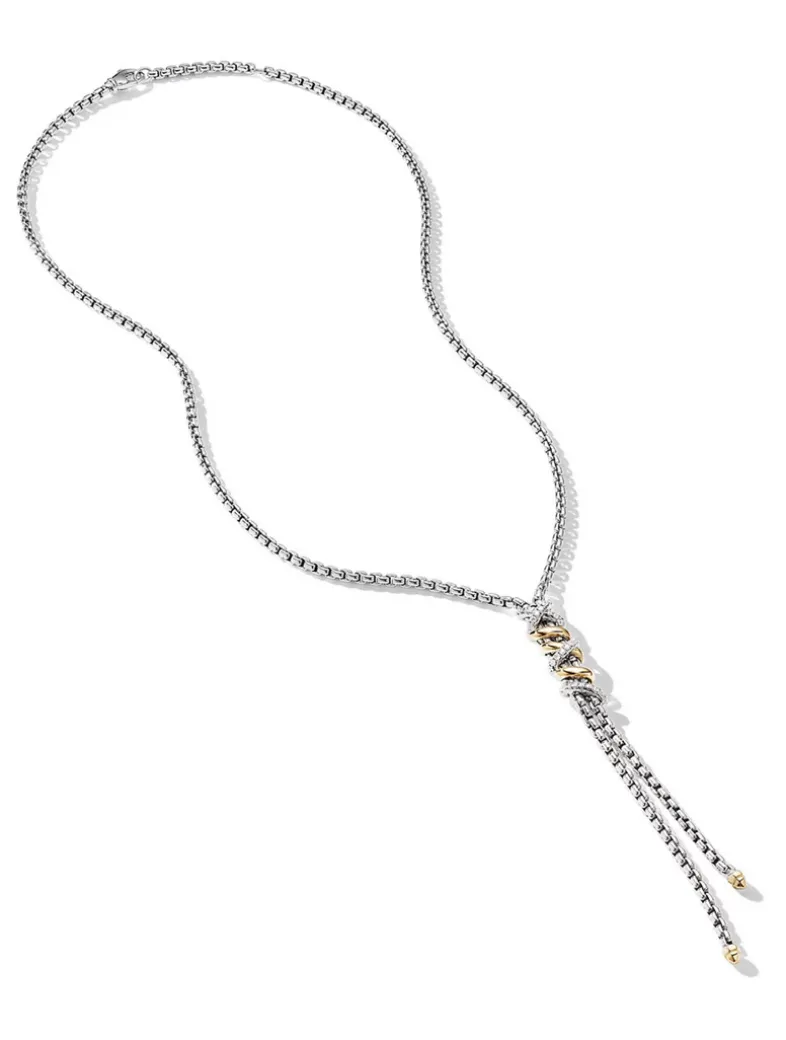 Helena Y Necklace In Sterling Silver With 18k Yellow Gold With Pavé Diamonds