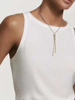 Helena Y Necklace In Sterling Silver With 18k Yellow Gold With Pavé Diamonds