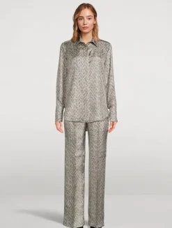 Herringbone Silk Drawstring Trousers