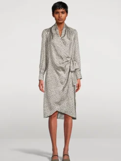 Herringbone Silk Wrap Dress
