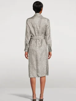 Herringbone Silk Wrap Dress