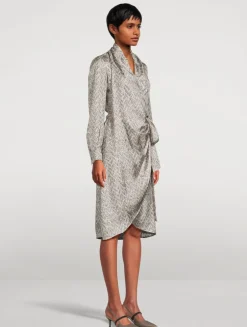 Herringbone Silk Wrap Dress
